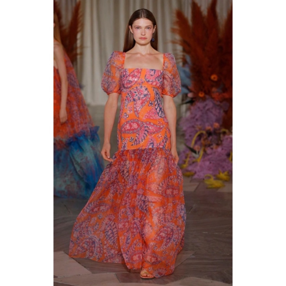 Staud Orange & Pink Polyester Sequin Maxi Dress Size 6 NWT